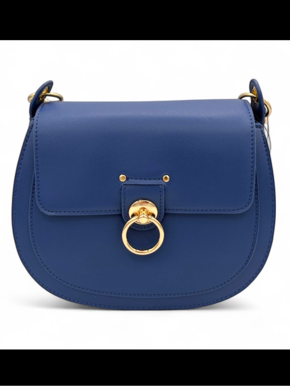 Badgley Mischka Saddle Bag Shoulder Crossbody in Navy Blue w Removable Charm NWT